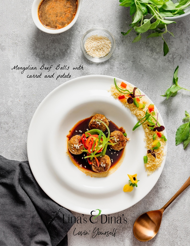 Mongolian Beef Balls with carrot  and onion Potato  /كرات اللحم البقري على الطريقة المنغولية بالجزر و البطاطا