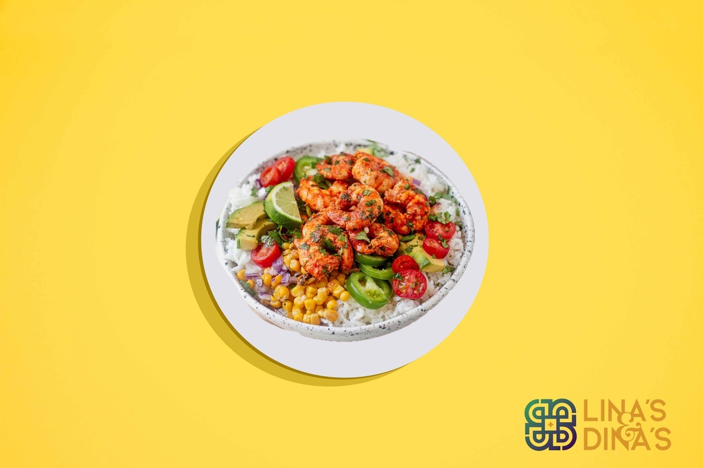 Mexican Shrimp bowl with cilantro lime Rice  / وعاء روبيان مكسيكي مع أرز الكزبرة والليمون