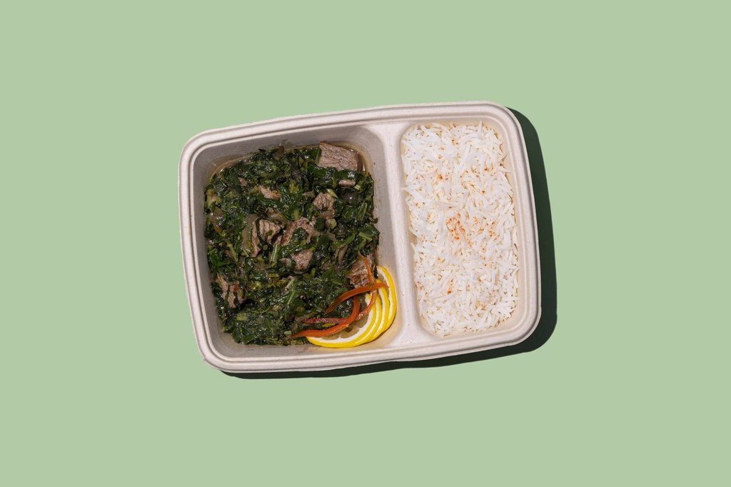 WOW-Spinach w Meat Stew &amp; Rice / سبانخ مع مرق اللحم والأرز 