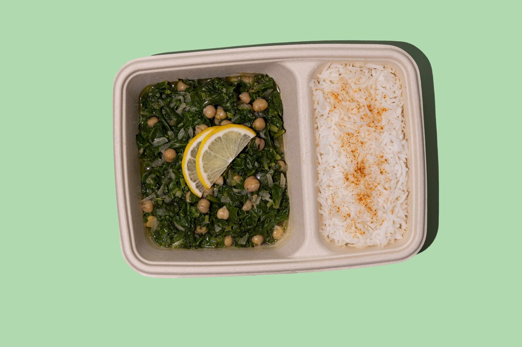 Spinach &amp; Split Peas Stew w Rice (Vegan) / يخنة السبانخ والبازلاء مع الأرز